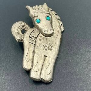 Vintage Southwestern Silver Horse
Pony Pin Brooch Blue Eyes
Etched Flower